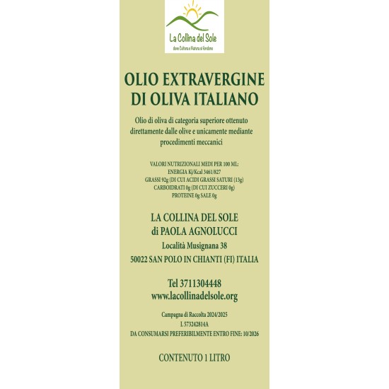 Olio evo toscano del chianti 1 lt raccolta 2024/2025